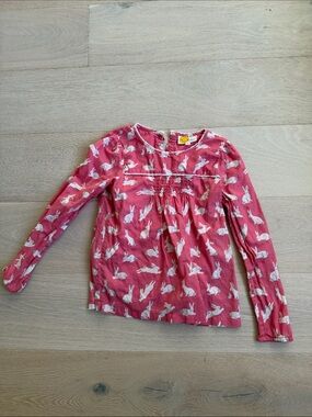 Mini boden Girls' Pink Bunny Print Long-Sleeve Top 100% cotton sz 9-10 yr